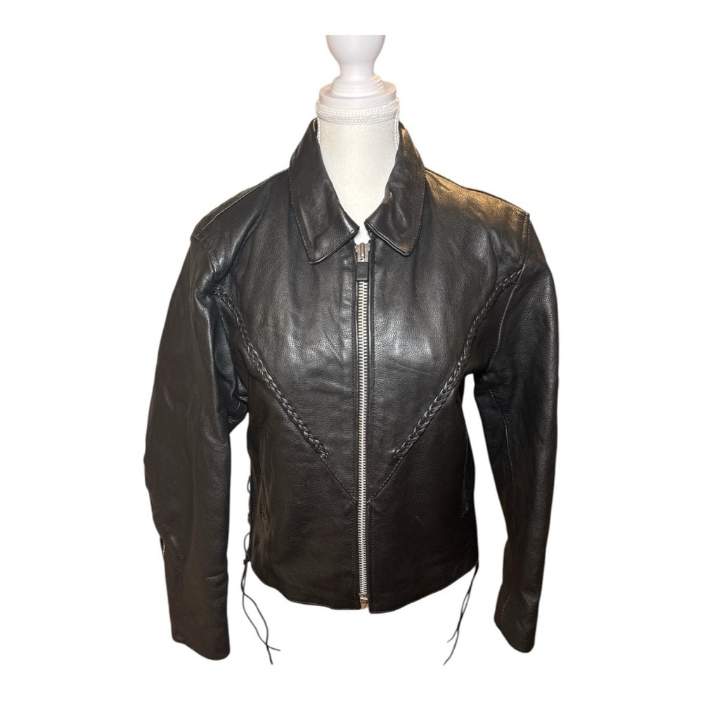 Vintage Black Oversized Xena Interstate Leather Moto Biker Jacket S - Picture 2 of 16